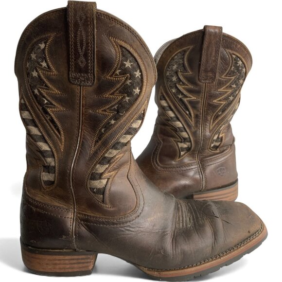 Ariat Leather Western Cowboy Square Toe Brown Boots Men's 11.5 - Picture 1 of 15